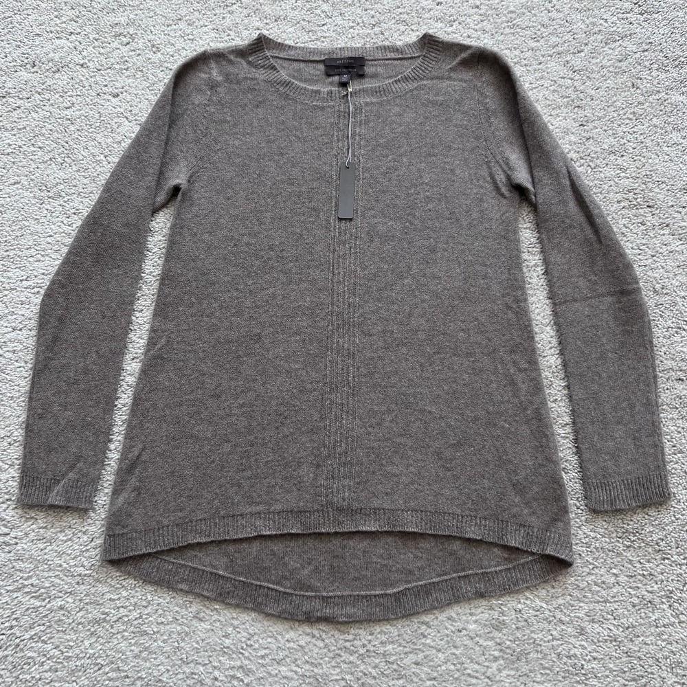 Saffron 100% Cashmere Tunic Sweater Womens M Brown High Low Hem Knit Long Sleeve
